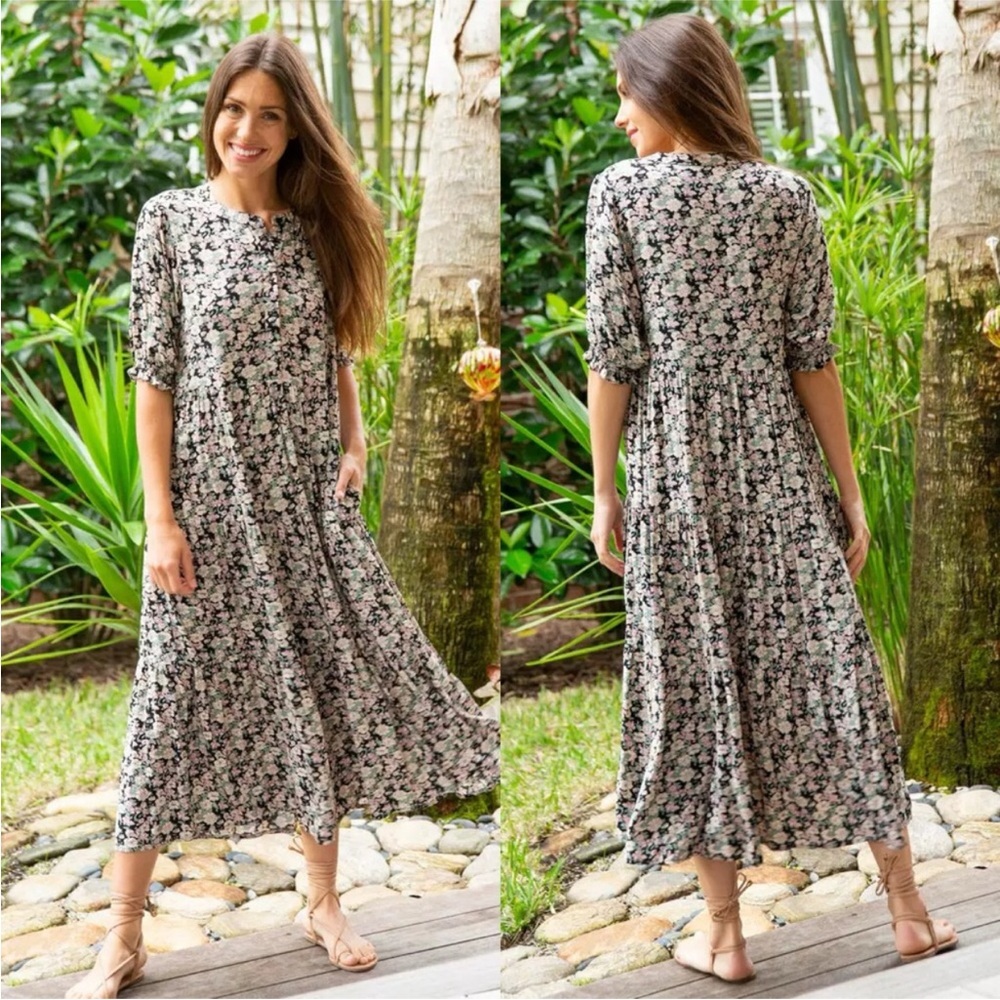 Natural Life Angela Floral Tiered Midi Dress